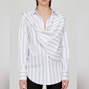 Acler Bradley Wrap Shirt White Black Pinstripe US Size 8